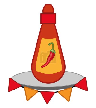 Illustration for International hot and spicy food chilli pepper sause bottle vector isolated - Royalty Free Image