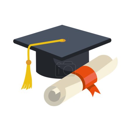 Illustration for Graduation event cap and diploma illustration isolated - Royalty Free Image