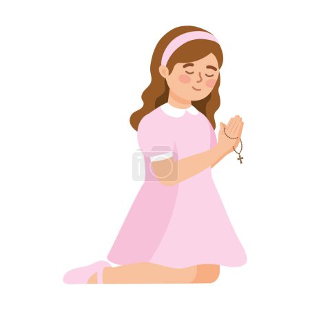 Téléchargez les illustrations : Fille priant avec rosaire conception isolée - en licence libre de droit