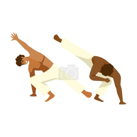 Téléchargez les illustrations : Hommes pratiquant la capoeira illustration d'art martial - en licence libre de droit