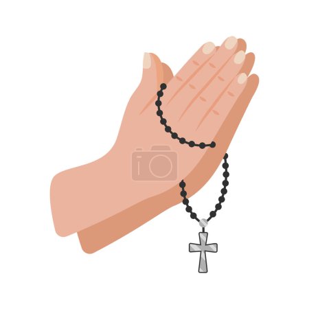 Illustration for Rosary in hands prayer isolated design - Royalty Free Image