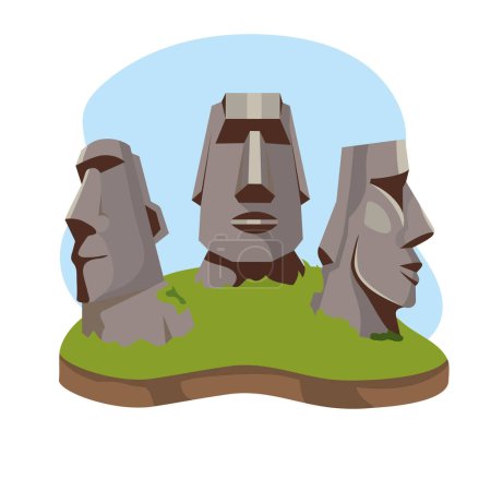 Téléchargez les illustrations : Illustration de statues de chili moai isolées - en licence libre de droit