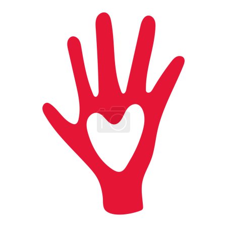 Téléchargez les illustrations : Jour de la main rouge avec un vecteur cardiaque isolé - en licence libre de droit