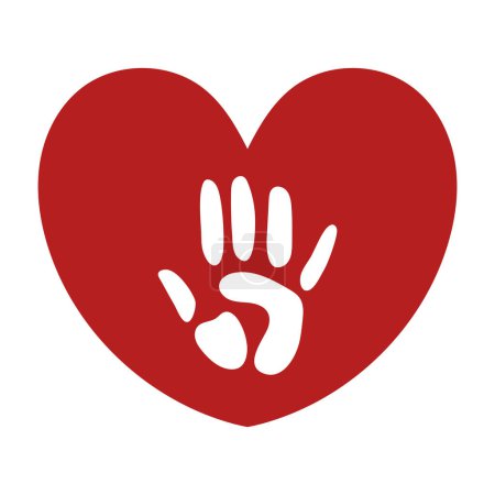 Téléchargez les illustrations : Main rouge jour illustration de la main sur le vecteur cardiaque isolé - en licence libre de droit