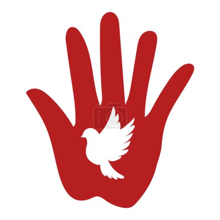 Téléchargez les illustrations : Jour de la main rouge avec un vecteur de colombe isolé - en licence libre de droit