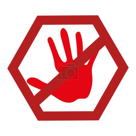 Téléchargez les illustrations : Rouge main jour illustration de la main sur l'interdiction signe vecteur isolé - en licence libre de droit