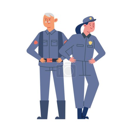 Téléchargez les illustrations : Conception de jour de police avec couple de police vecteur isolé - en licence libre de droit