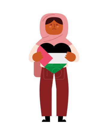 Téléchargez les illustrations : Palestine sauver femme avec drapeau vecteur isolé - en licence libre de droit