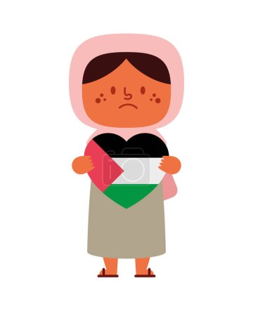 Téléchargez les illustrations : Palestine sauver dame avec drapeau vecteur isolé - en licence libre de droit