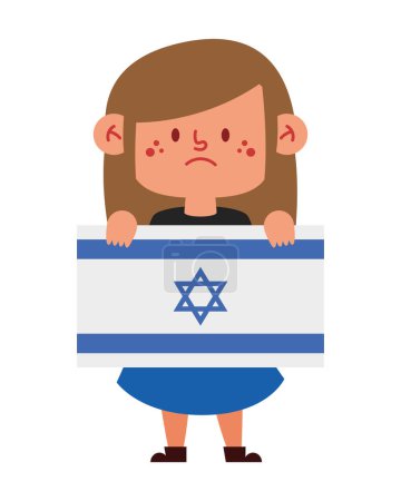 Téléchargez les illustrations : Israël paix fille avec drapeau vecteur isolé - en licence libre de droit