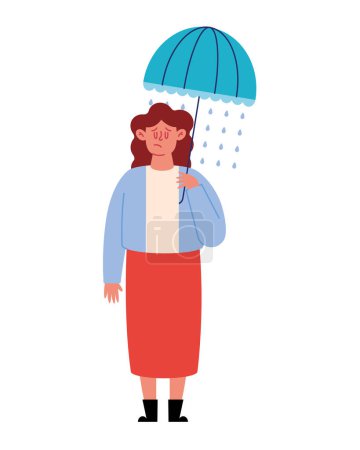 Ilustración de Ilustración de la depresión de la mujer con paraguas vector aislado - Imagen libre de derechos
