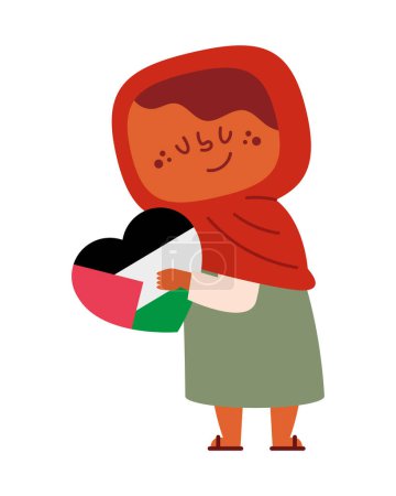 Ilustración de Palestina salvar chica con bandera vector aislado - Imagen libre de derechos