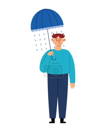 Illustration for Drepression illustration of man with umbrella vector isolated - Royalty Free Image