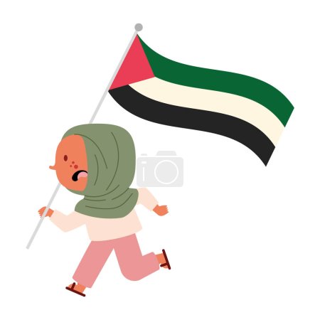 Téléchargez les illustrations : Palestine sauver fille avec drapeau illustration vecteur isolé - en licence libre de droit