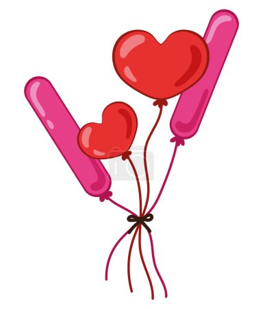 Téléchargez les illustrations : Ballons coeur coloré vecteur isolé - en licence libre de droit