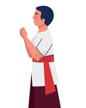 Illustration for Nyepi man praying isolated illustration - Royalty Free Image