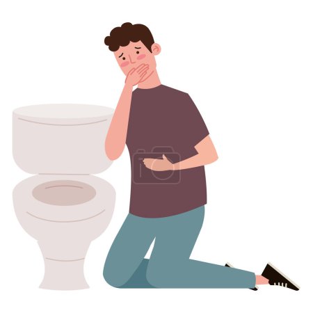 Illustration for Bulimia man in bathroom isolated illustration - Royalty Free Image