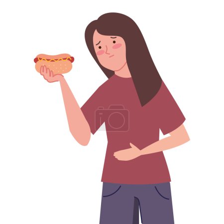 Illustration for Bulimia woman with eat disorder illustration - Royalty Free Image