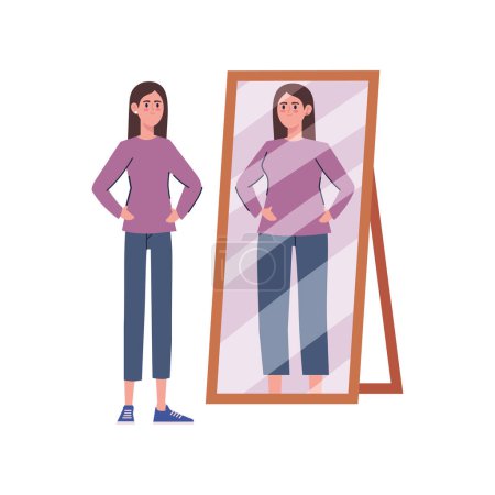 Ilustración de Mujer anorexia delante del espejo ilustración aislada - Imagen libre de derechos