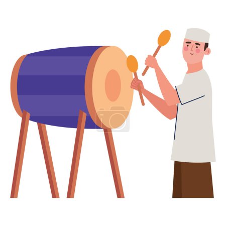 Ilustración de Idul fitri hombre con tambor ilustración aislada - Imagen libre de derechos