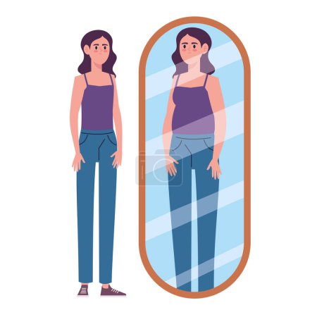 Ilustración de Chica anorexia delante del espejo ilustración aislado - Imagen libre de derechos