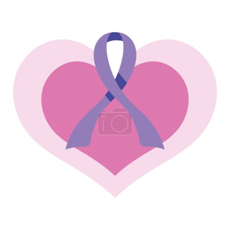 Téléchargez les illustrations : Ruban journée mondiale du cancer sur le vecteur cardiaque isolé - en licence libre de droit