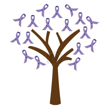 Illustration for World cancer day illustration of purple ribbon tree vector isolated - Royalty Free Image