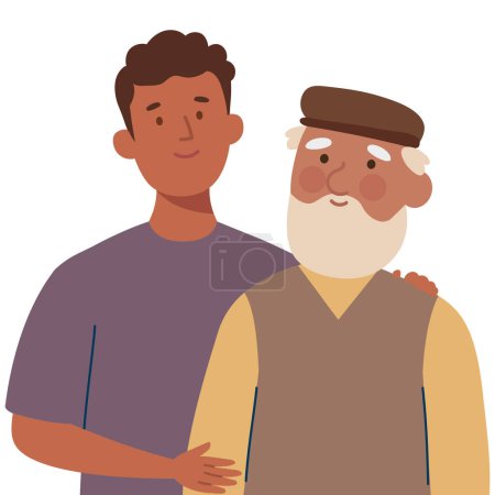 Téléchargez les illustrations : Vieux père et fils dessin animé illustration - en licence libre de droit