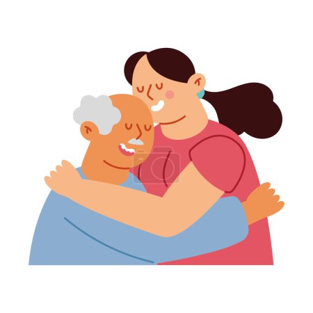 Téléchargez les illustrations : Vieux père et fille embrassant illustration - en licence libre de droit