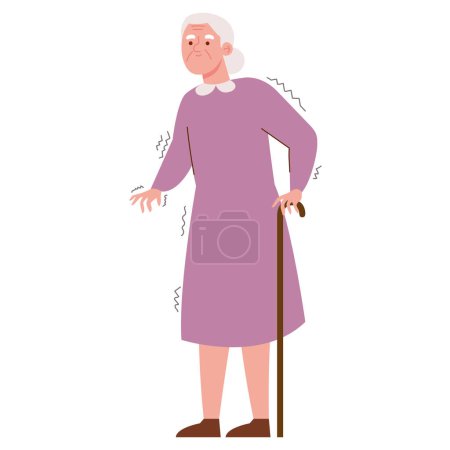 Ilustración de Parkinson anciana enferma aislada - Imagen libre de derechos