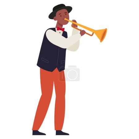 Téléchargez les illustrations : World jazz day trompettiste illustration vecteur - en licence libre de droit