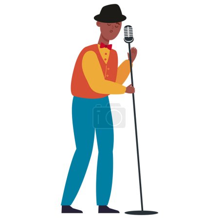 Téléchargez les illustrations : World jazz day chanteur homme illustration vecteur - en licence libre de droit