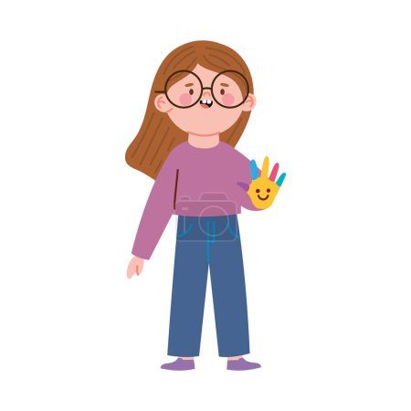 Illustration for Autism girl with painting hands isolated - Royalty Free Image