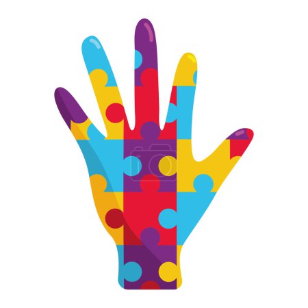 Ilustración de Rompecabezas autismo en forma de mano aislado - Imagen libre de derechos
