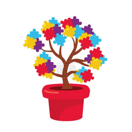 Illustration for Autism puzzle in tree shape isolated - Royalty Free Image