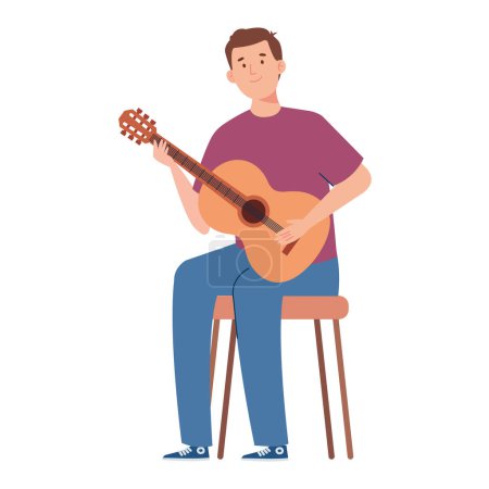 Téléchargez les illustrations : Artiste guitariste homme illustration vecteur - en licence libre de droit
