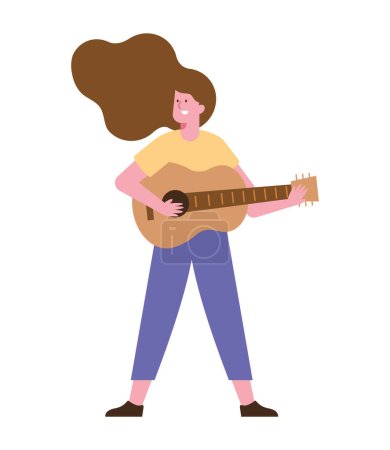 Téléchargez les illustrations : Artiste guitariste femme illustration vecteur - en licence libre de droit