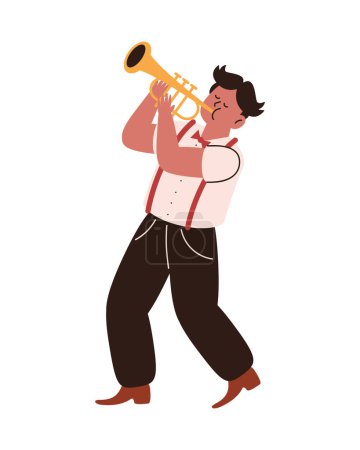 Téléchargez les illustrations : World jazz day trompettiste illustration vecteur - en licence libre de droit