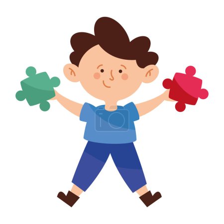 autism boy holding puzzles illustration vector