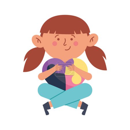 autism girl holding a heart illustration