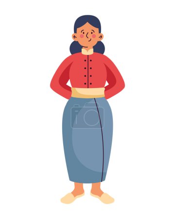 Téléchargez les illustrations : Myanmar femme dessin animé illustration vecteur - en licence libre de droit