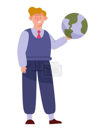 Téléchargez les illustrations : Enseignants jour homme avec globe carte illustration - en licence libre de droit