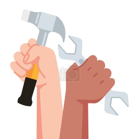 Ilustración de Día del trabajo levantado manos vector ilustración - Imagen libre de derechos