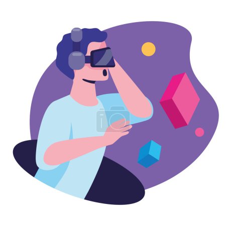 Illustration for Augmented reality man with goggles illustration - Royalty Free Image