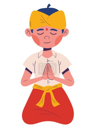 Illustration for Nyepi man praying isolated design - Royalty Free Image