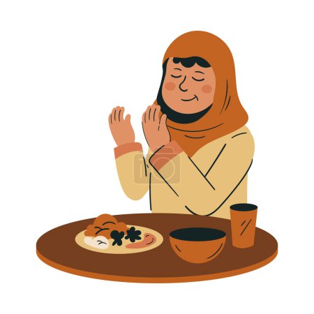 Téléchargez les illustrations : Iftar célébration femelle isolé design - en licence libre de droit