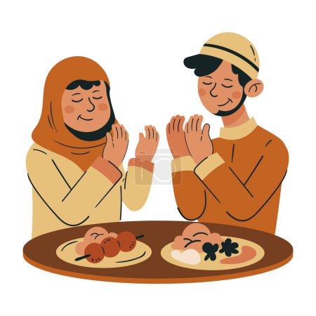 Téléchargez les illustrations : Iftar ramadan célébration couple isolé - en licence libre de droit