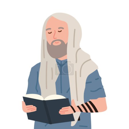Téléchargez les illustrations : Juif tefillin vieil homme prière isolé - en licence libre de droit