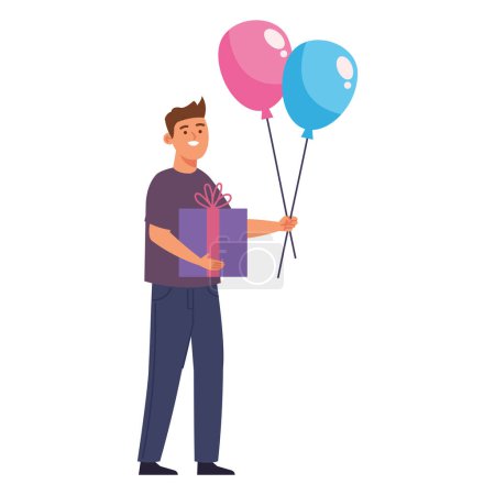 Illustration for Gender reveal man with present isolated - Royalty Free Image