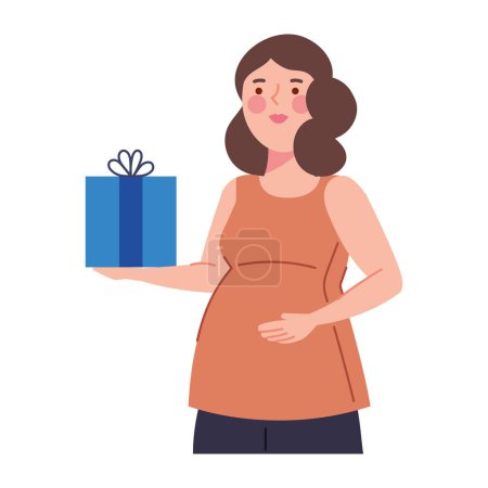 Illustration for Baby shower woman with gift isolated - Royalty Free Image
